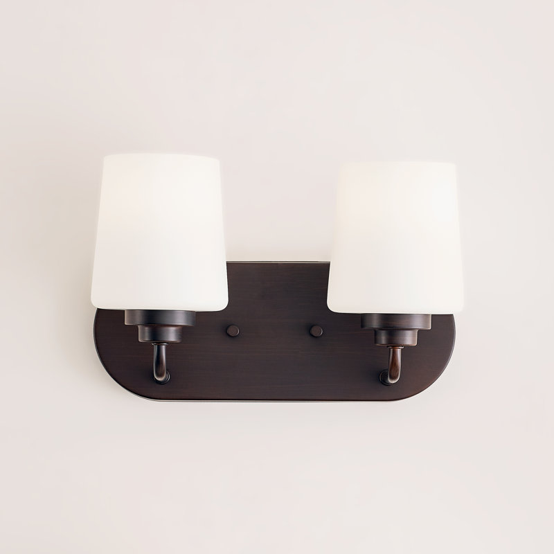 Windom Transitional 2-Light Bronze Vanity with Etched Opal Glass