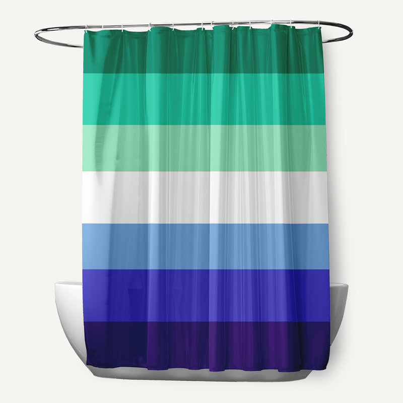 Rideau de douche en polyester durable inclusif, Vert / blanc / bleu