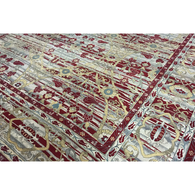 Tapis rouge et vert noué à la main de haute qualité