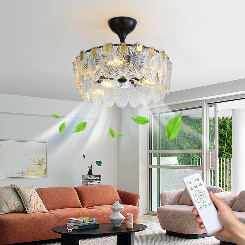 Crystal Ceiling Fan with Lighting, LED Ceiling Lamp with Fan and Remote Control, Quiet Fan Ceiling Light, Reversible, 6 Speeds, Timer