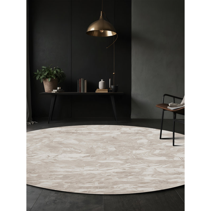 Machine Washable Beige Area Rug, Round 5'
