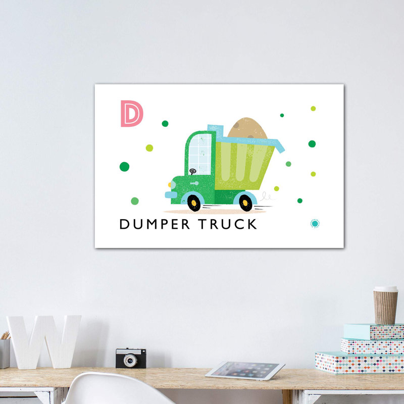 D Is for Dumper Truck - impression d'art graphique, H 32 po x l 48 po x 1,5 po, Toile tendue, Pas de tapis