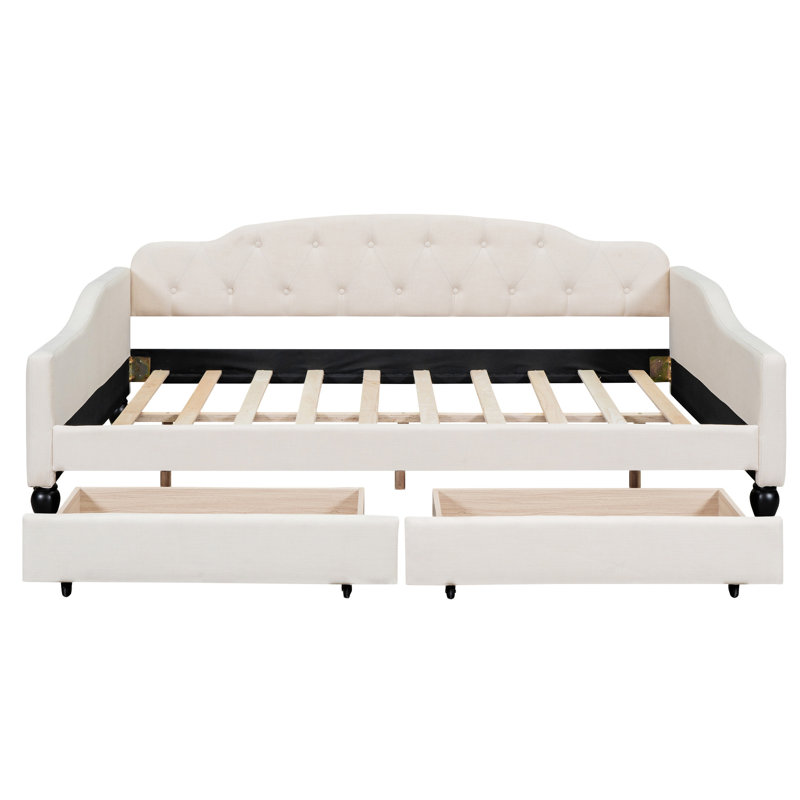 Upholstered Tufted Daybed With Two Drawers