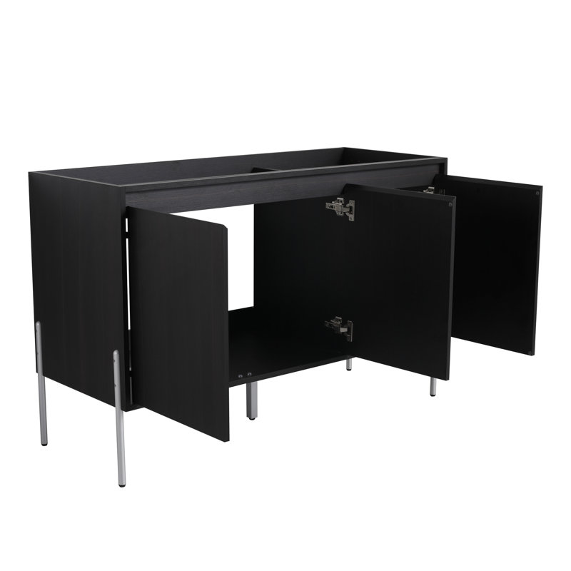 Buffet moderne en chêne foncé de 122 cm (48 po) - Meuble-lavabo autoportant avec portes souples, style moderne, portes fermées