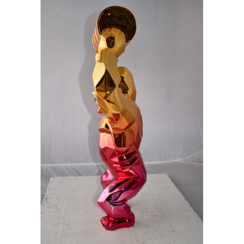 Gniya Textile Red and Gold King Kong with A Barrell Statue  Size: 14" x 7" x 24"H, Gold/Red