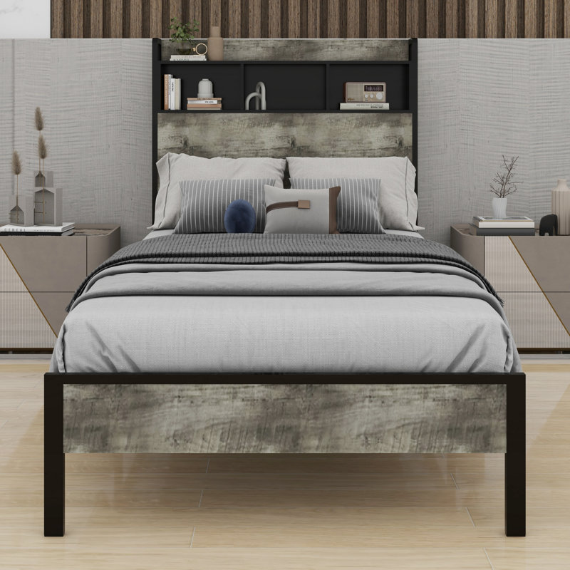 Lit plateforme avec rangement et accessoires, Lit simple