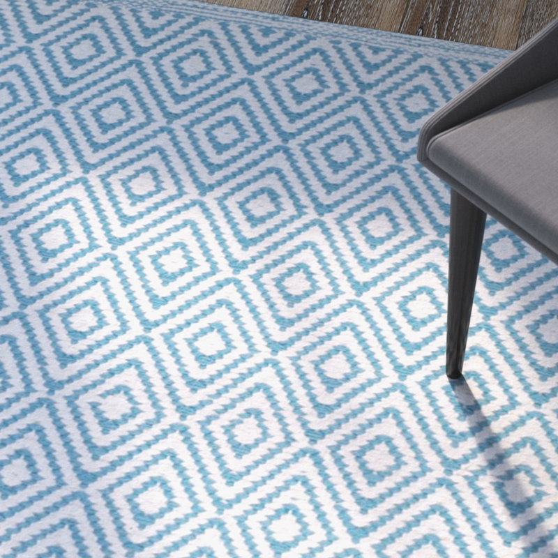Tapis ivoire / bleu clair en coton tissé à plat à la main Dryden, Rectangle 8 pi x 10 pi