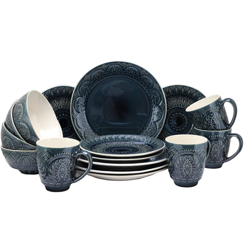 Service de table 16 pièces, service pour 4 Cropsey, Bleu Nacy