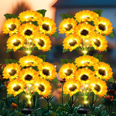 4 Pack Solar Sunflower Garden Lights - 24 LED Flower Stake Lights Waterproof Outdoor Decor For Yard Patio Lawn, Ideal Birthday Gifts