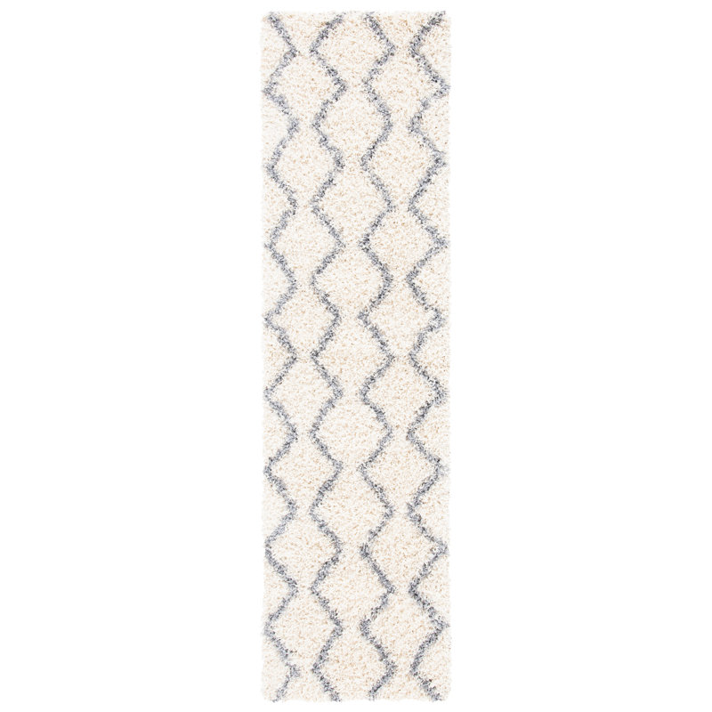 Tapis ivoire à motif géométrique, Tapis de couloir 2 pi 2 po x 8 pi