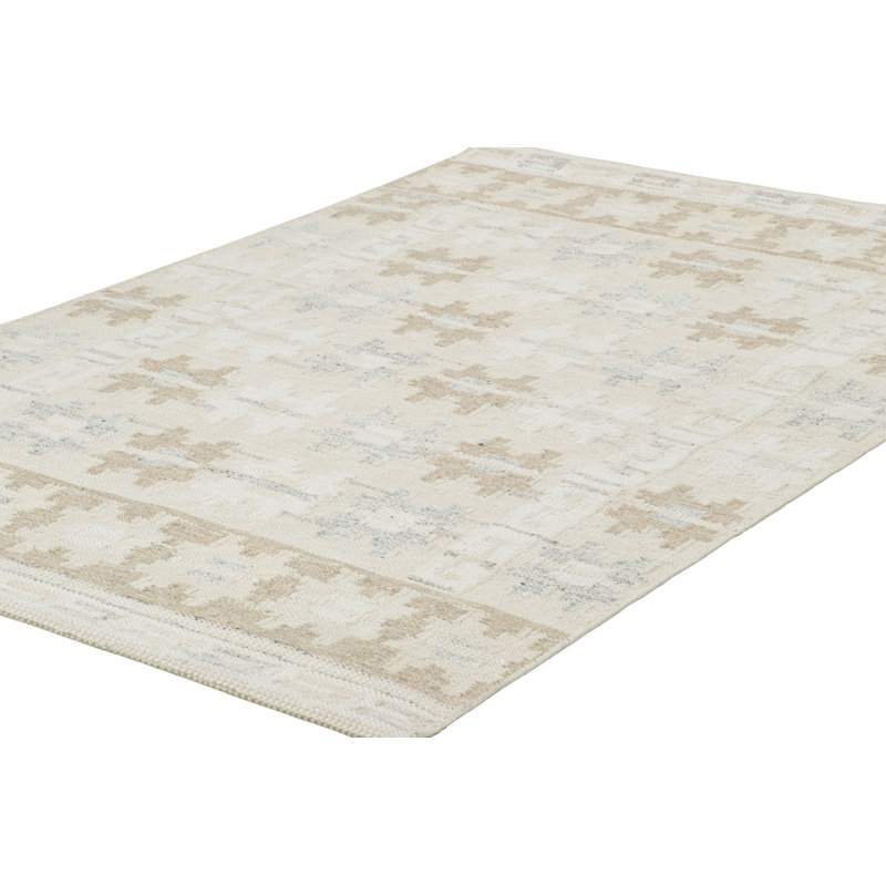 Rug & Kilim’S Scandinavian Rug In Taupe And Cream With Geometric Patterns, Rectangle 6' x 9'