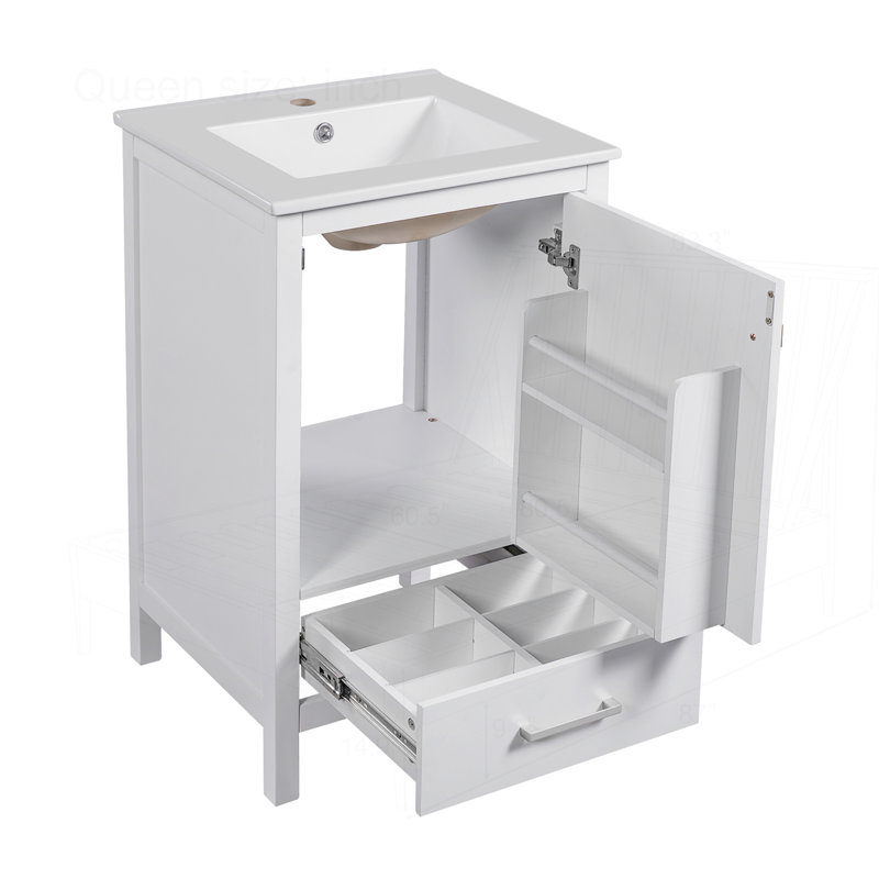 20-Inch Modern Bathroom Vanity with Ceramic Sink, White