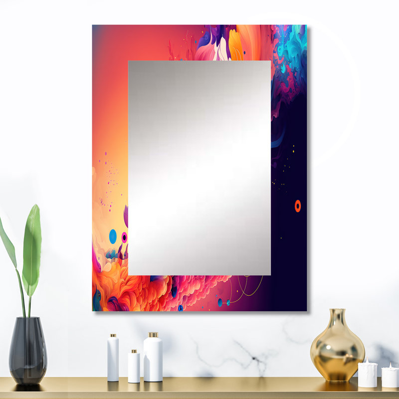 «Vibrant Color Explosion II», grand miroir mural en spirale abstraite, miroir unique rose, impression d'art en métal