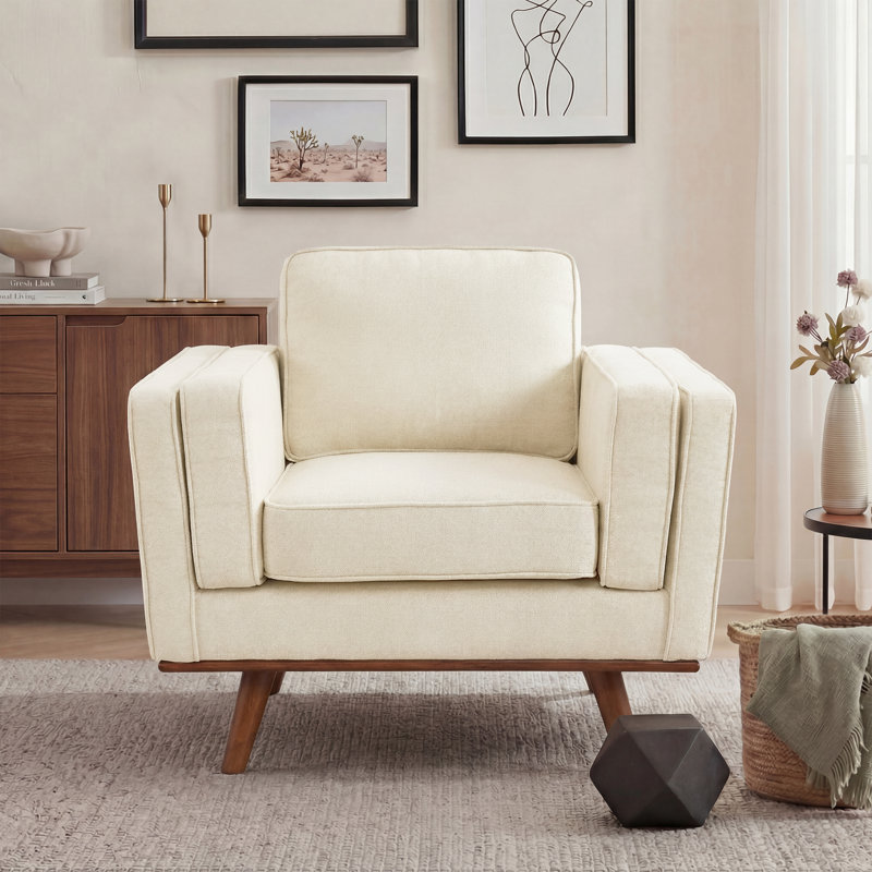 Inayat 22.3''W Chenille Armchair With Solid Wood Legs, Beige