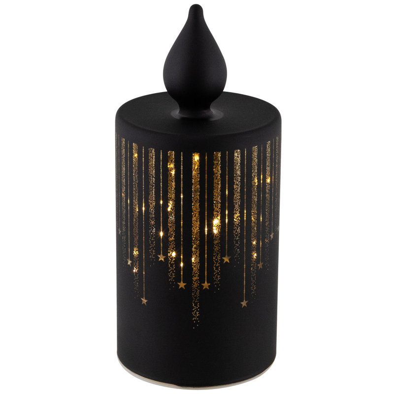 LED Lighted Glass Candle With Stars Christmas Decoration, 8" H x 3.5" W x 3.5" D
