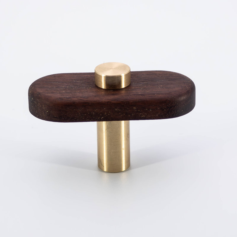 Modern Wood And Solid Brass Cabinet And Drawer T-Bar Pull