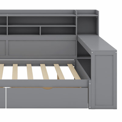 Daybed With Storage Shelves, Multi-Functional Bed With Storage Drawers And Study Desk