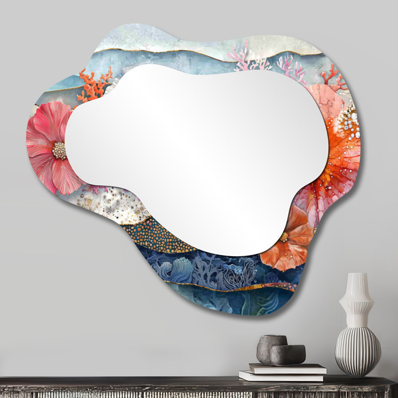 Oursin coloré et fleur sérénade - miroir mural décoratif de nuage d'oursin, miroir de coiffeuse moderne, imprimé sur métal