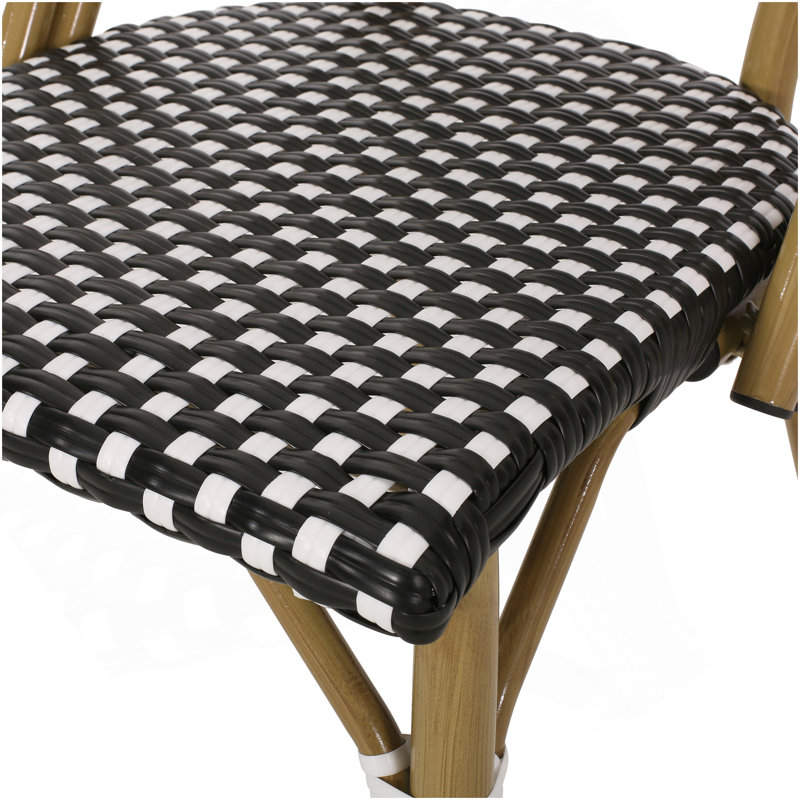 Outdoor PE Ratten And Aluminum french Chair, Set Of 2, Black, Bamboo Print Finish, Black