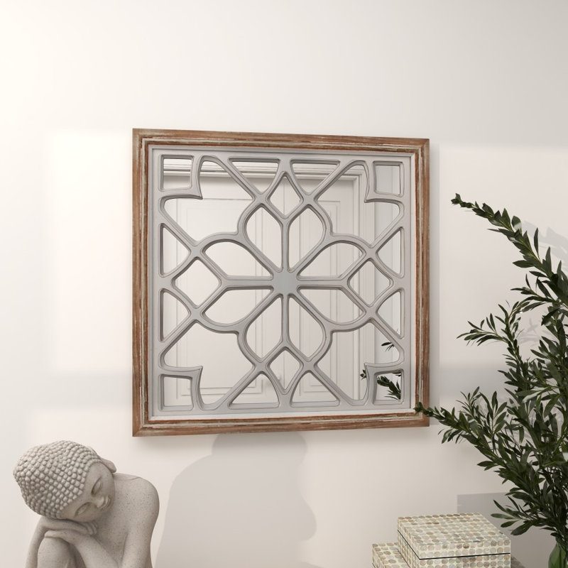 Miroir mural blanc en bois sculpté géométrique 30 po x 1 po x 30 po