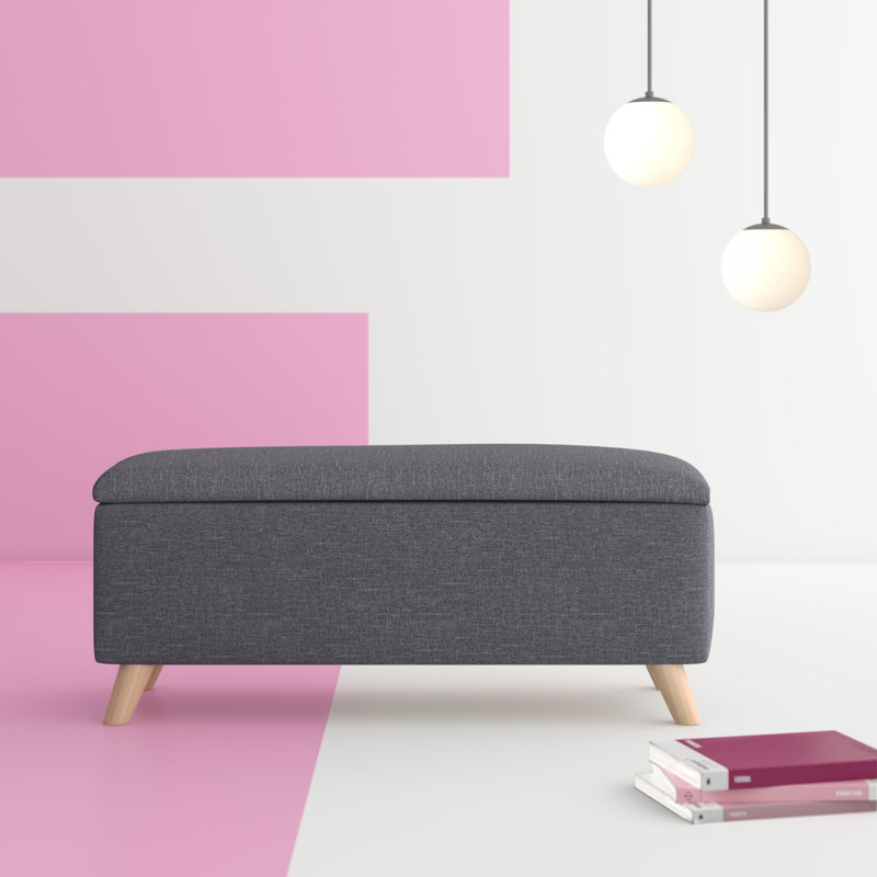 Caver 98cm Wide Rectangle Solid Colour Ottoman with Storage, Charcoal