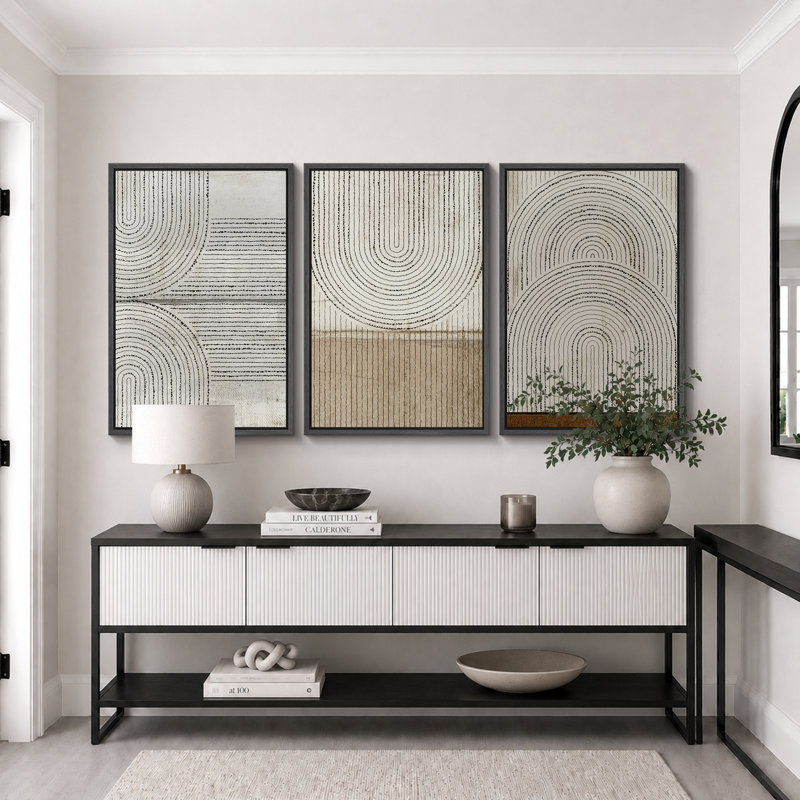 «Mid Century Modern Boho», Disgressed Grunge, H 24 po x l 48 po, Cadre flottant noir