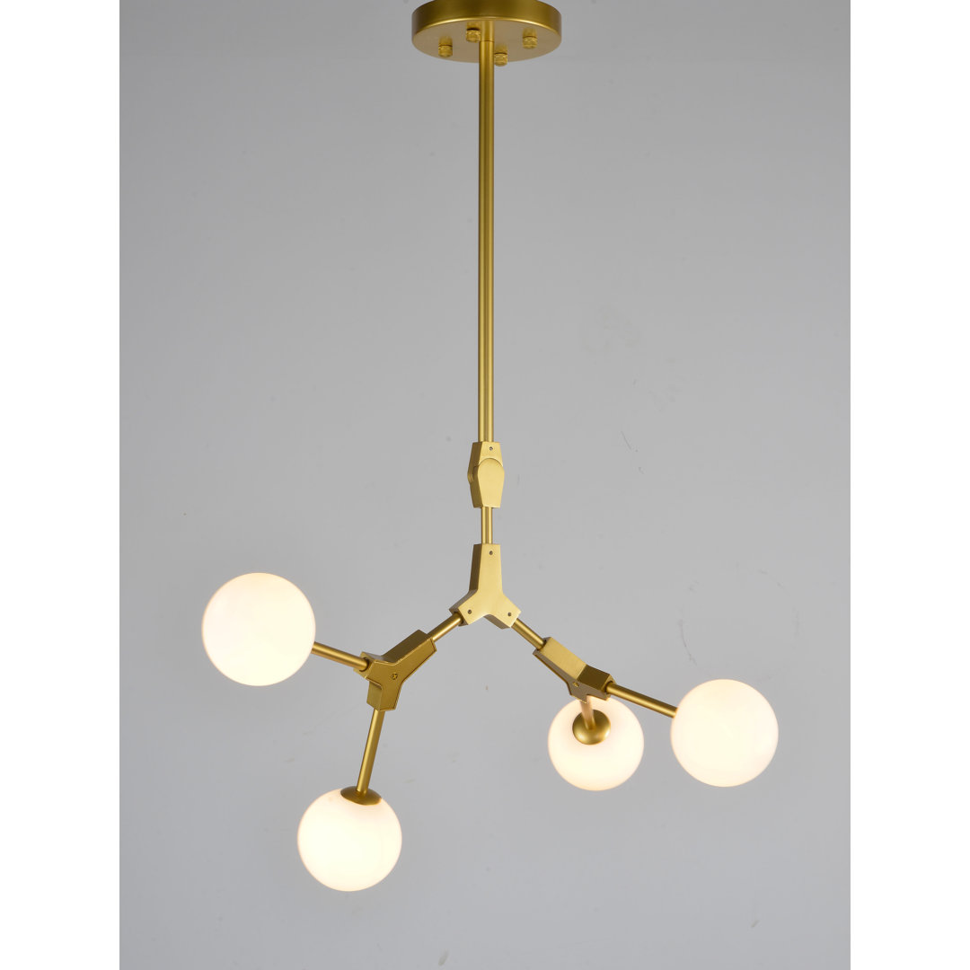 Zermeno 4-Light Gold Chandelier with White Glass Shades George Oliver