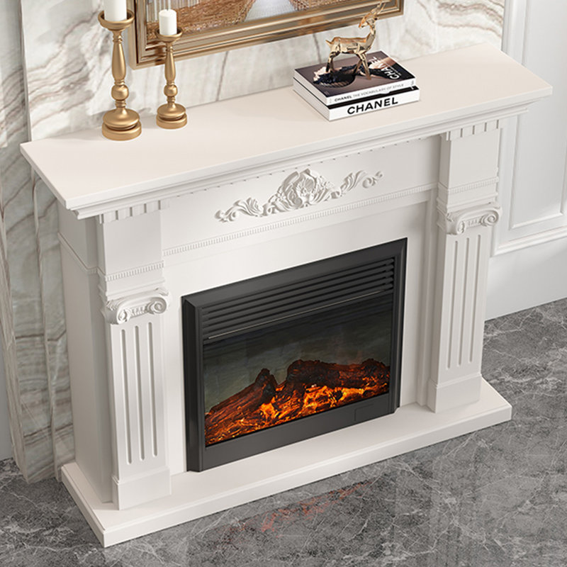 Beige Solid Wood Freestanding Fireplace
