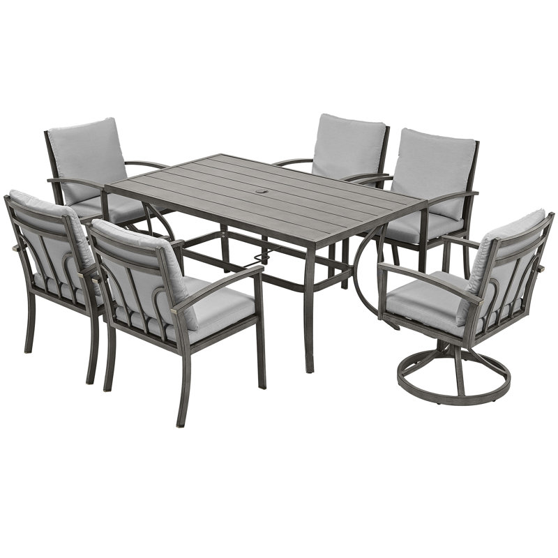 Mongeon Patio Dining Set with Rectangular Table , Cushions Included, 6