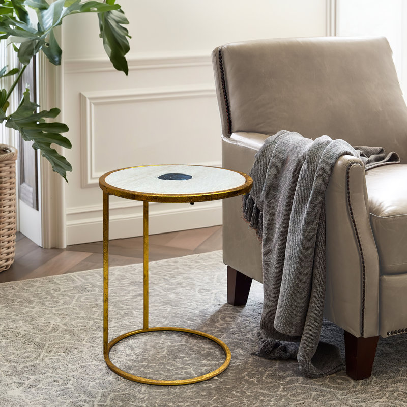 Torridon Marble Top with Blue Agate Stone Inlay Open End Table