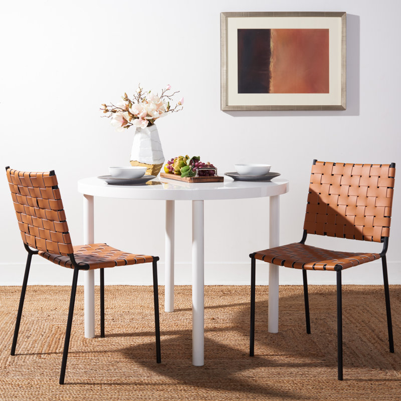 Chaise d'appoint rembourrée Ryland, Cuir véritable cognac, Noir