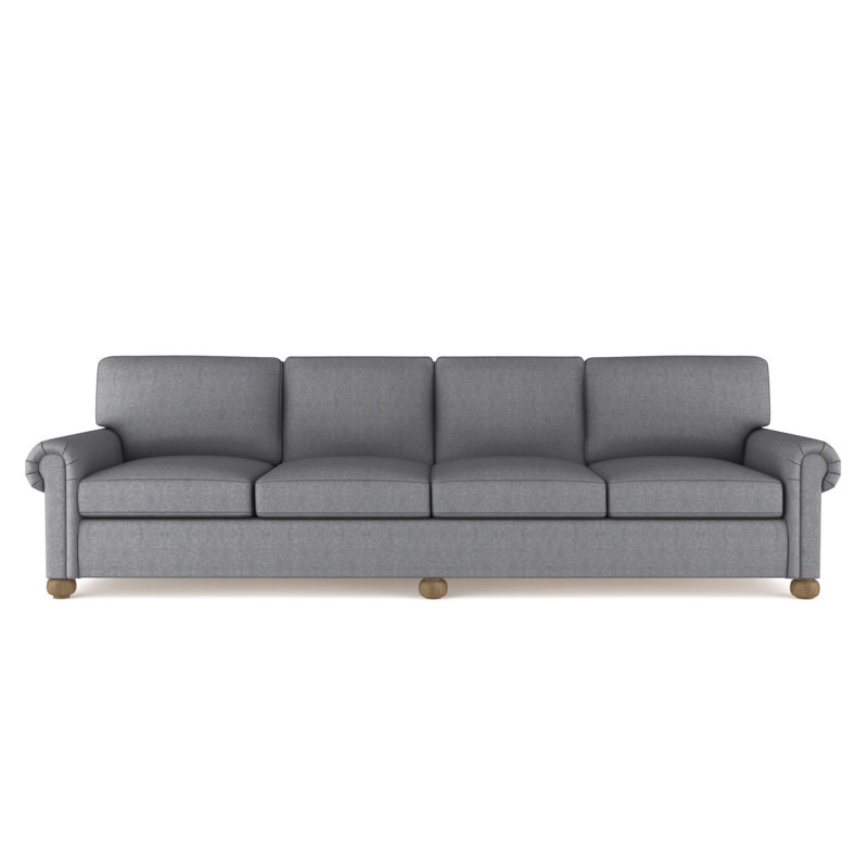 Leroy Rolled Panel-Arm Extra Long Sofa with Bun Feet, 36" H x 120" W x 49" D, Vintage Leather Graphite, Weathered