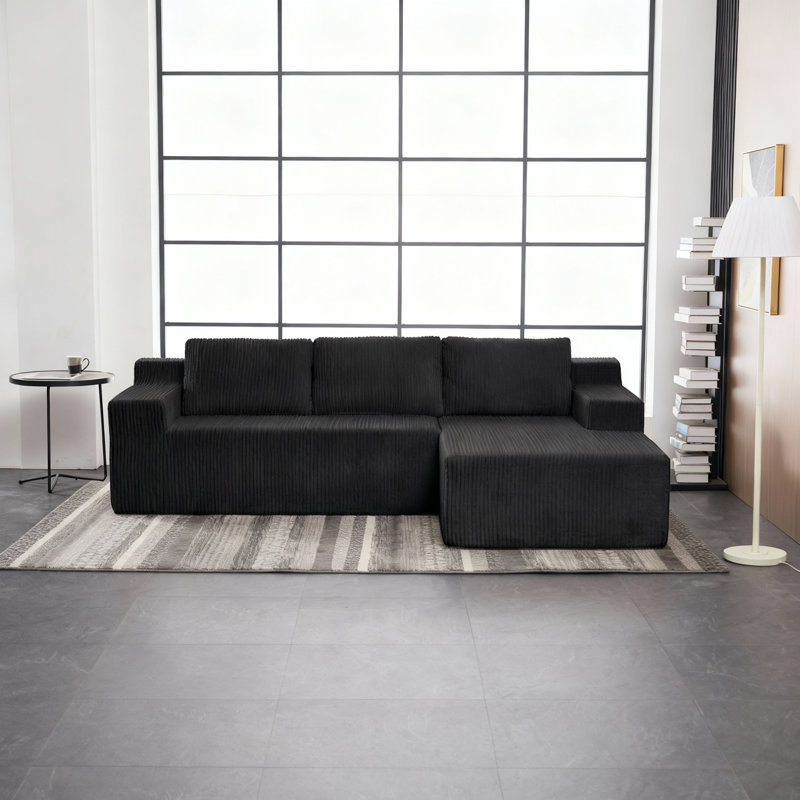 Canapé d'angle modulaire en velours côtelé gris, garni de mousse comprimée, idéal pour le salon, la chambre à coucher et l'appartement.