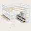 Lit mezzanine double avec bureau intégré, tiroirs et tablettes de rangement, lit station de travail en bois massif pour enfants, adolescents et adultes, blanc