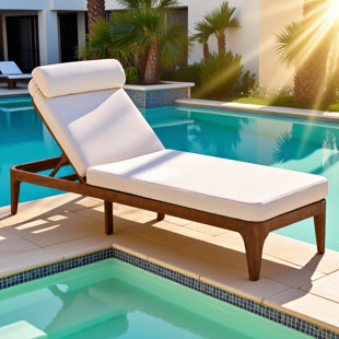 Chaise longue en bois d'acacia, chaise longue d'extérieur, fauteuil inclinable pour le patio avec dossier réglable et coussin pour la piscine, la cour, le jardin, l'intérieur et l'extérieur, beige