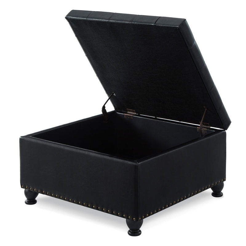 Grand repose-pieds carré avec rangement et pieds en bois (table basse incluse, sans chaises)
