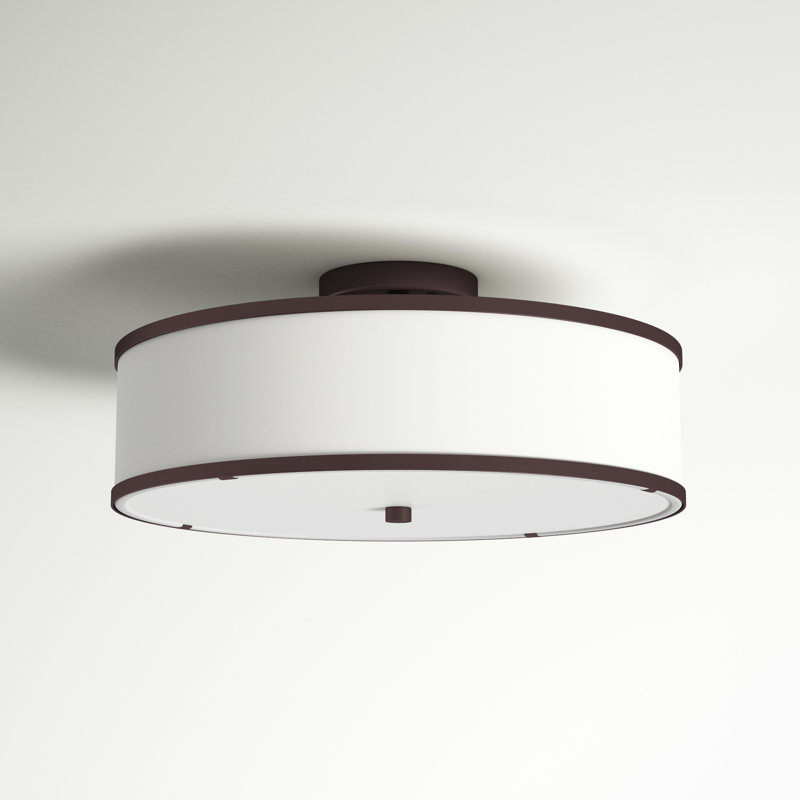 Berthine Fabric Semi Flush Mount, Bronze, Off-White, 8" H x 18" W x 18" D