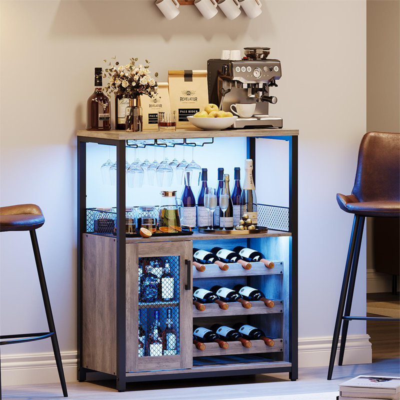 3-tier Wine Bar Cabinet With Led Lights For Kitchen, Living Room And Bar