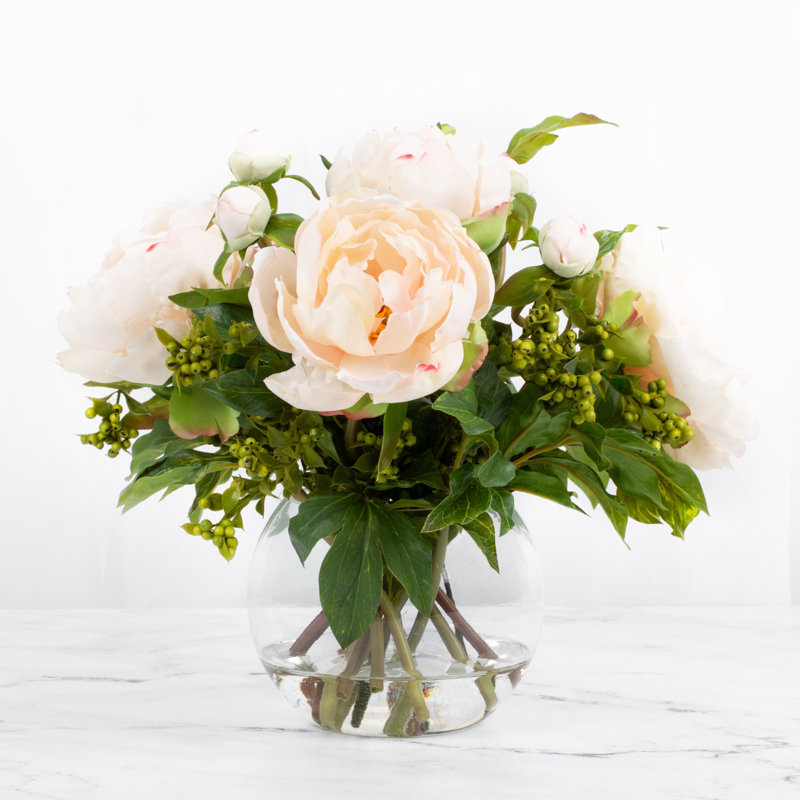 Faux peony arrangement in vase