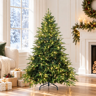 Sapin de Noël pré-illuminé de 1,20 m avec 150 lumières blanc chaud et 856 branches d'extrémité