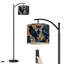 Lampe sur pied à arc avec abat-jour réglable papillon Raven foncé floral avec éléments rétro et or bleu, lampe sur pied à 3 températures de couleur à intensité variable avec interrupteur au pied pour la chambre à coucher