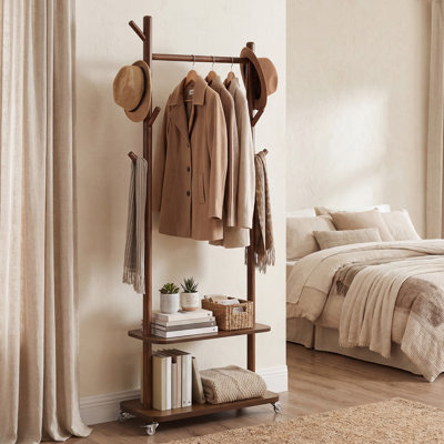 Freestanding Coat Rack with Shoe Storage and Wheels
