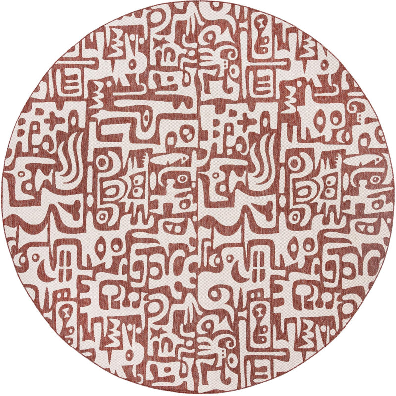 Tapis rouge rouille Aucun, Rond 12 pi