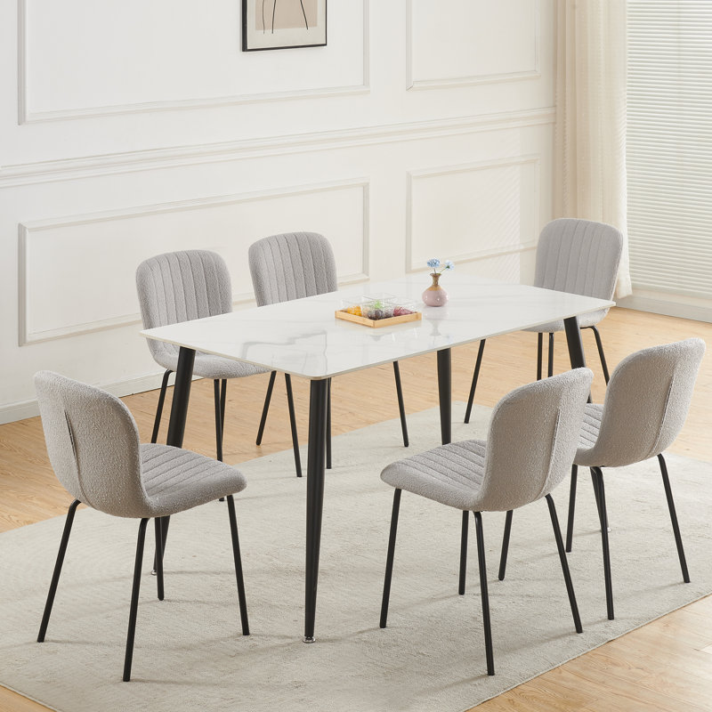 Linen Fabric Dining Chairs Upholstered Chairs, Light Grey, Set Of 6