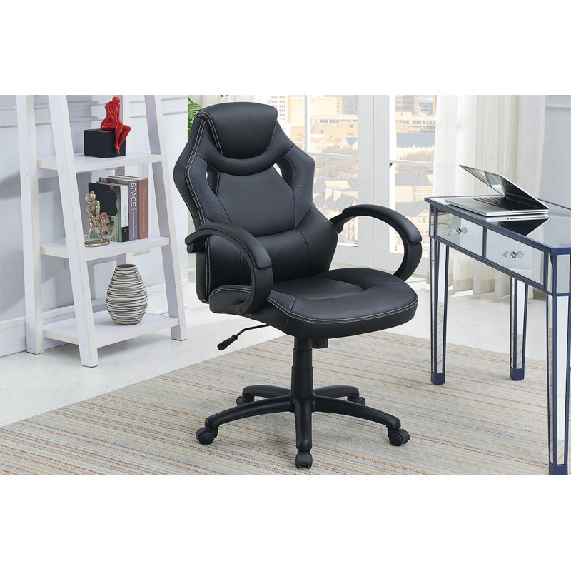 Office Chair Upholstered 1Pc Cushioned Comfort Chair Relax Gaming Office Work Black Color, Black
