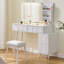 Meuble-lavabo moderne avec lumières DEL et miroir, ensemble de coiffeuse 4 tiroirs avec tabouret, luminosité à intensité variable de 3 couleurs, peu encombrant pour la chambre à coucher-1036296616