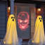 Ensemble de 2 décorations d'Halloween d'extérieur, fantôme d'Halloween fantaisiste avec guirlandes de lumières à piles, facile à assembler pour la cour avant