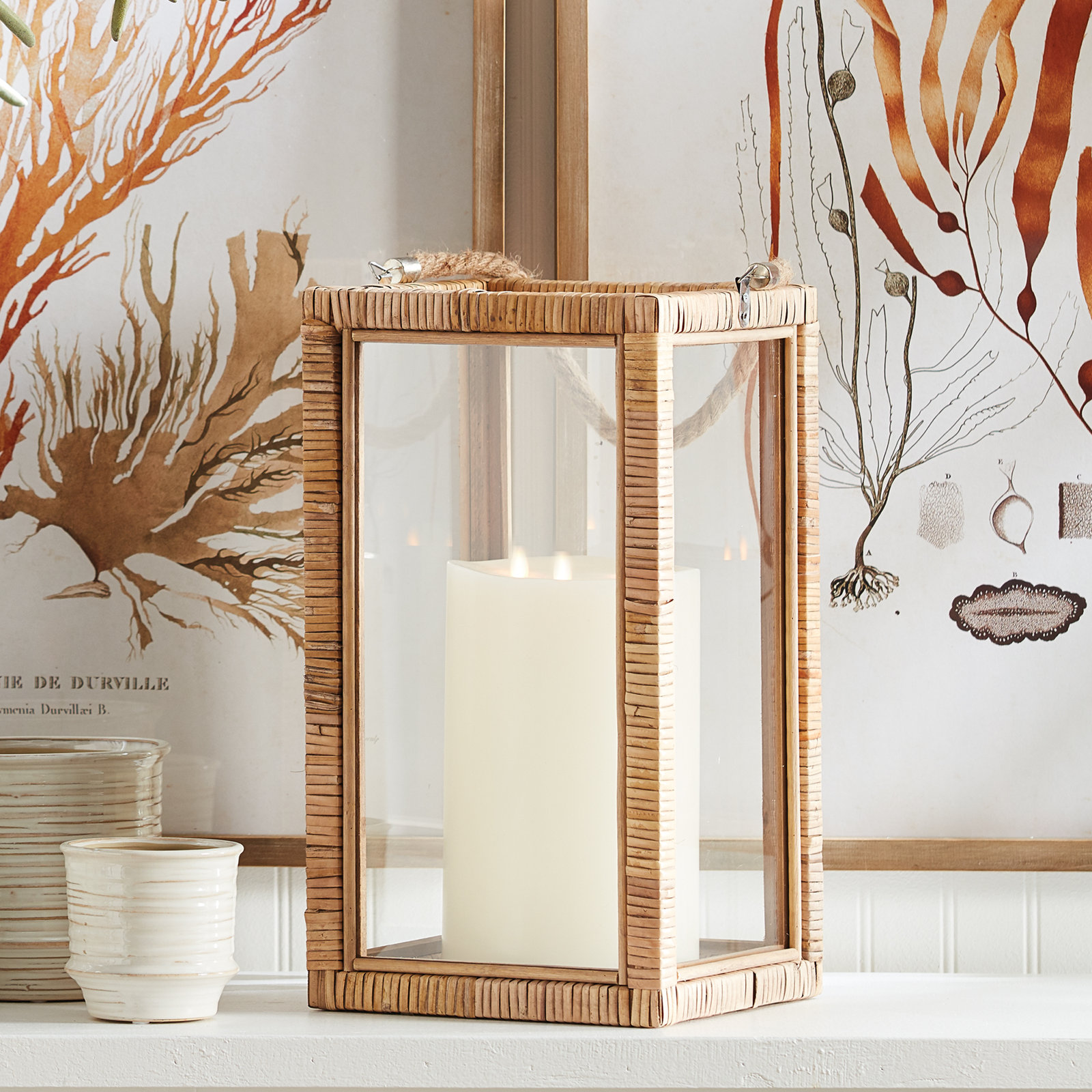Willow Rattan Lantern, 18.5" H x 11.25" W x 11.25" D