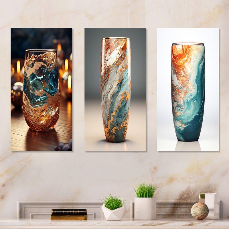 Howard - ensemble de 3 impressions sur toile Drinkware, H 28 po x l 36 po, Toile tendue