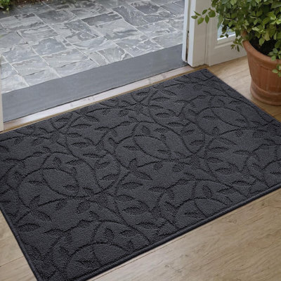 Floral Indoor Outdoor Doormat,Machine Washable Low Profile Non-Slip Rug for Front Back Door,Entry